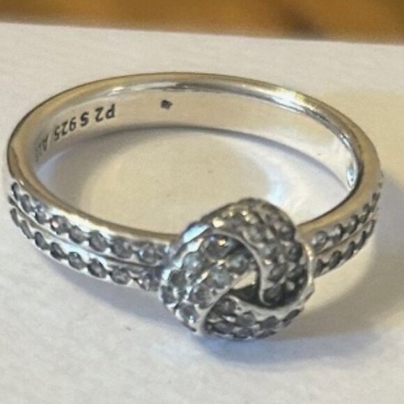 PANDORA Love knot sparkling silver ring with cubic zirconia NIB Size 7 - Picture 6 of 8